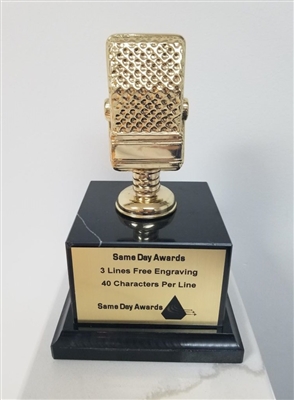 Premium Grade<BR> Gold Metal Microphone Trophy<BR> 6.75 Inches