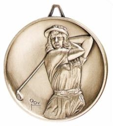 Highest Quality Die Cast<BR> Female Golf Medal<BR> Gold Only<BR> 2.5 Inches