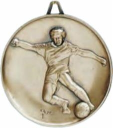 Highest Quality Die Cast<BR> Male Soccer Medal<BR> Gold/Silver/Bronze<BR> 2.5 Inches