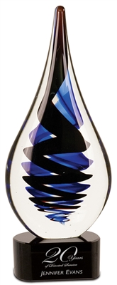Raven Twisted Raindrop<BR> Art Glass Trophy<BR> 11.25 Inches