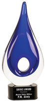 Sapphire Drop<BR> Art Glass Trophy<BR> 11.25 Inches