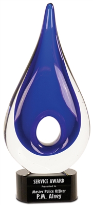 Sapphire Drop<BR> Art Glass Trophy<BR> 11.25 Inches