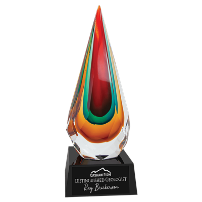 Faceted Rain Drop<BR> Art Glass Trophy<BR> 12 Inches