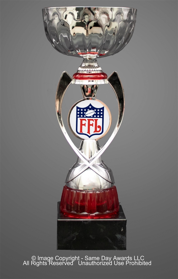 Silver & Red FFL or Custom Logo Cup<BR> Metal Trophy Cup<BR> 12 to 13.5 Inches