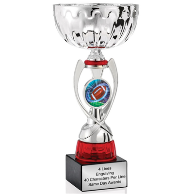 Silver & Red Football<BR> Or Custom Logo <BR> Metal Cup<BR> 11.75 to 13 Inches
