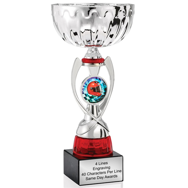 Silver & Red Racing<BR> Or Custom Logo <BR> Metal Cup<BR> 11.75 to 13 Inches