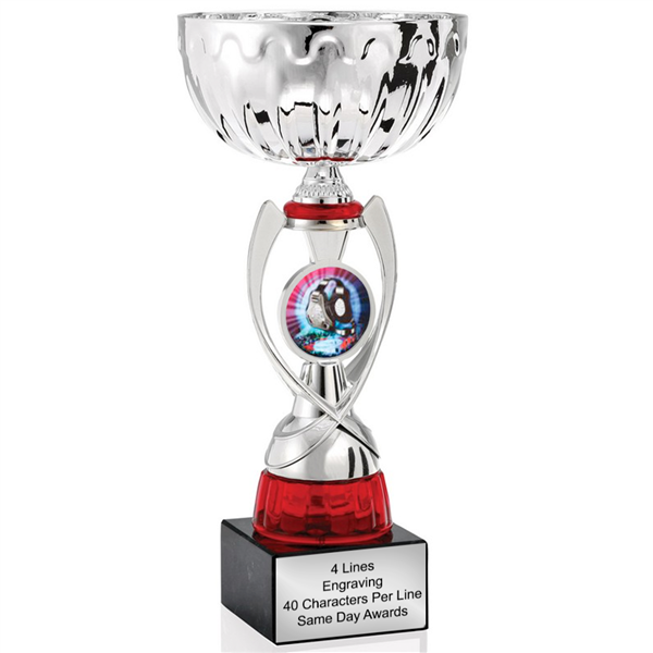 Silver & Red Wrestling<BR> Or Custom Logo <BR> Metal Cup<BR> 11.75 to 13 Inches
