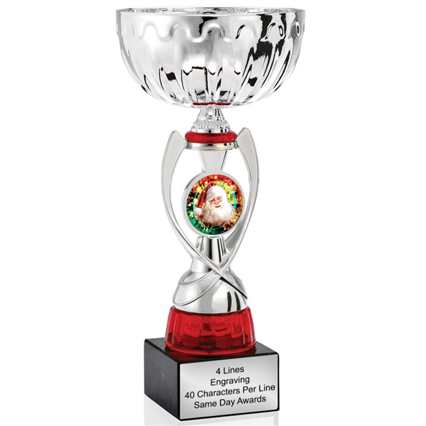 Silver & Red Santa Claus<BR> Or Custom Logo <BR> Metal Cup<BR> 11.75 to 13 Inches