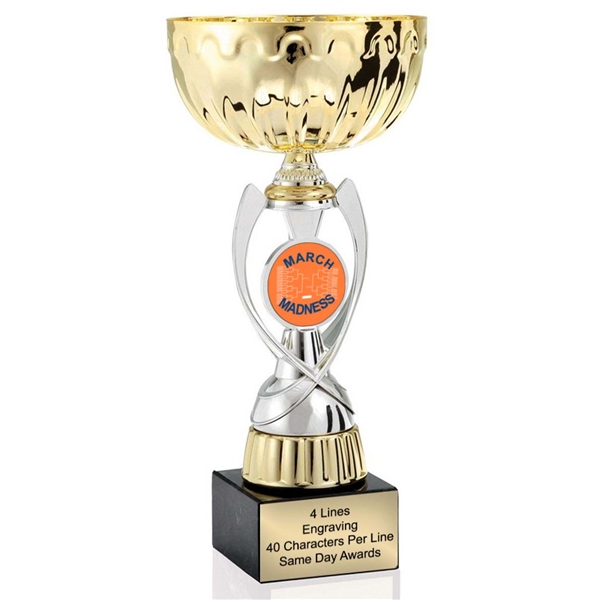 Silver & Gold Metal Cup<BR> March Madness Basketball Trophy<BR> 12.5 Inches