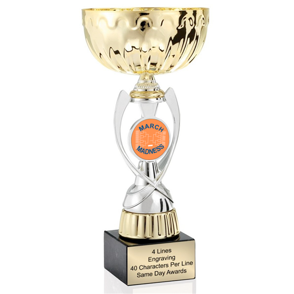 Gold March Madness<BR> Or Custom Logo<BR> Metal Trophy Cup<BR>  11.75 to 13 Inches