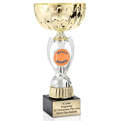 Gold March Madness<BR> Or Custom Logo<BR> Metal Trophy Cup<BR>  11.75 to 13 Inches