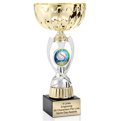 Gold Baseball <BR> Or Custom Logo<BR> Metal Trophy Cup<BR> 11.75 to 13 Inches