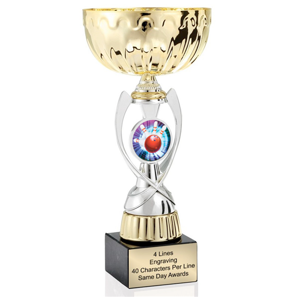 Gold Bowling<BR> Or Custom Logo<BR> Metal Trophy Cup<BR>  11.75 to 13 Inches