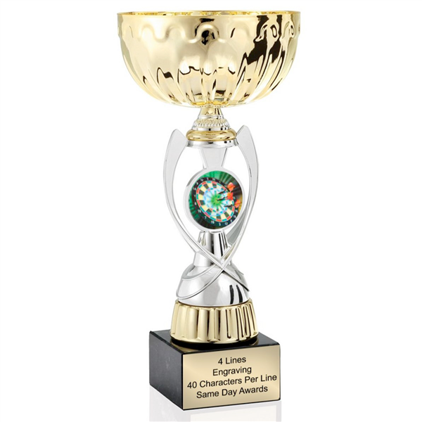 Gold Darts<BR> Or Custom Logo<BR> Metal Trophy Cup<BR> 11.75 to 13 Inches