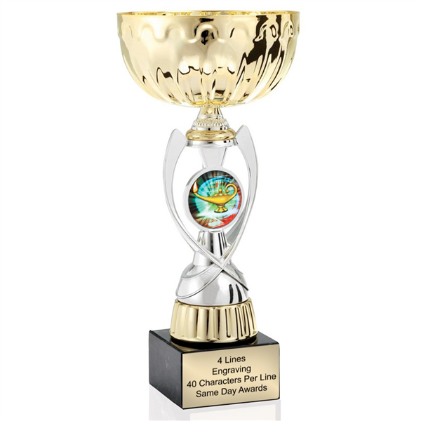 Gold Lamp of Knowledge<BR> Or Custom Logo<BR> Metal Trophy Cup<BR>  11.75 to 13 Inches
