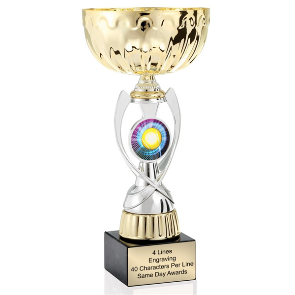 Gold Tennis<BR> Or Custom Logo<BR> Metal Trophy Cup<BR>  11.75 to 13 Inches