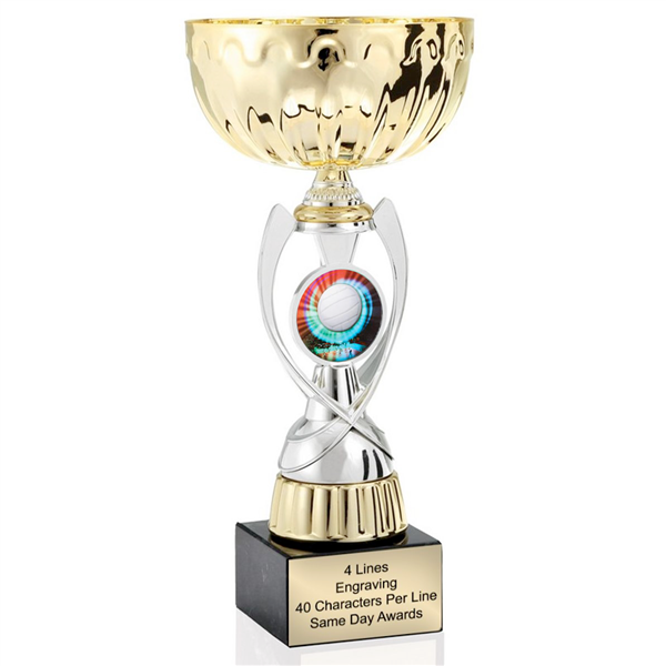 Gold Volleyball<BR> Or Custom Logo<BR> Metal Trophy Cup<BR>  11.75 to 13 Inches