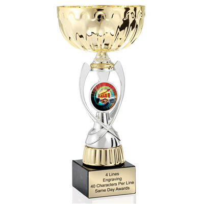 Gold Top Sales <BR> Or Custom Logo<BR> Metal Trophy Cup<BR> 11.75 to 13 Inches
