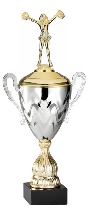 Premium Metal Gold/Silver<BR> Pom Pom Cheer Trophy Cup<BR> 20 Inches