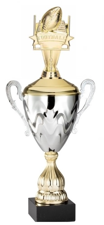 Premium Metal Gold/Silver<BR> Banner Football Trophy Cup<BR> 20 Inches
