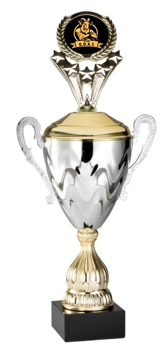 Premium Metal Gold/Silver<BR> G.O.A.T. Logo Trophy Cup<BR> 20 Inches