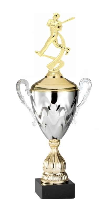 Premium Metal Gold/Silver<BR> Motion Male Baseball Batter Trophy Cup<BR> 20 Inches