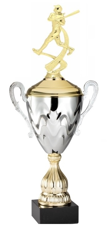 Premium Metal Gold/Silver<BR> Motion Female Softball Batter Trophy Cup<BR> 20 Inches
