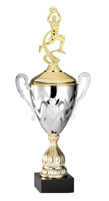Up to 16 Year<BR>Premium Metal Gold/Silver<BR> Motion Male BasketballTrophy Cup<BR> 20 Inches