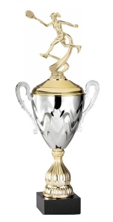 Premium Metal Gold/Silver<BR> Female Tennis Trophy Cup<BR> 20 Inches