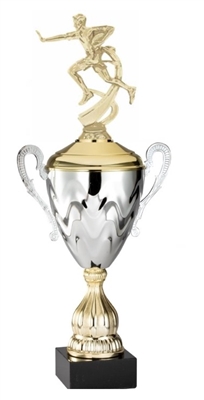 Premium Metal Gold/Silver<BR> Male Flag Football Trophy Cup<BR> 20 Inches