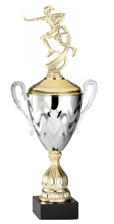 Premium Metal Gold/Silver<BR> Female Flag Football Trophy Cup<BR> 20 Inches