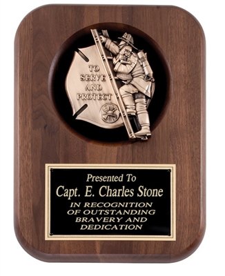 Firefighter <BR> Genuine Walnut Plaque<BR> 9x12 Inches