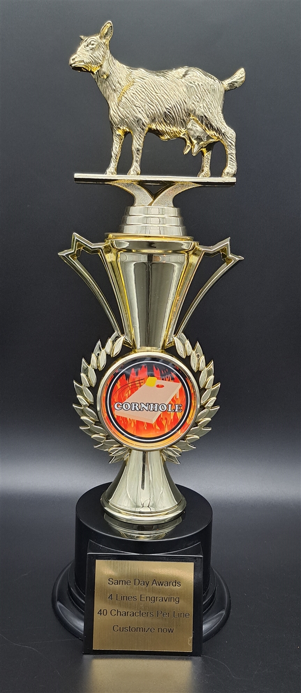 Flaming Cornhole <BR> GOAT Trophy<BR> 12.5 Inches