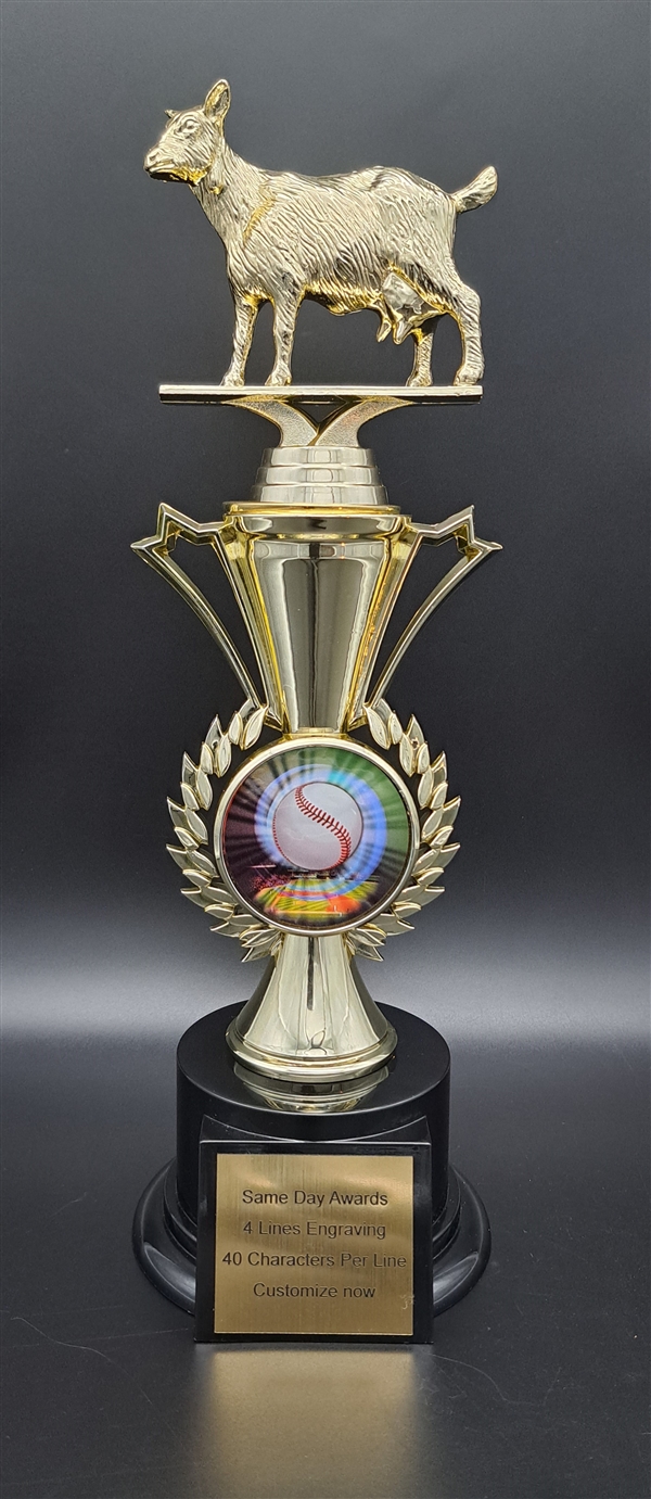 Baseball <BR> GOAT Trophy<BR> 12.5 Inches