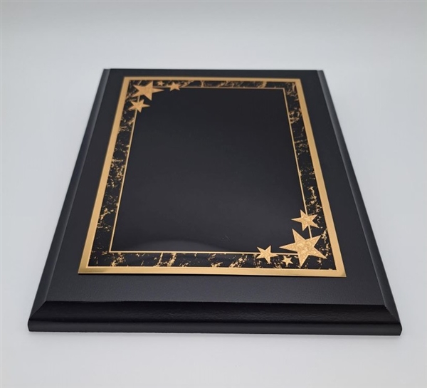 Ebony Finish Plaque<BR> Gold Star Border<BR> Black Engraving Area <BR>8x10
