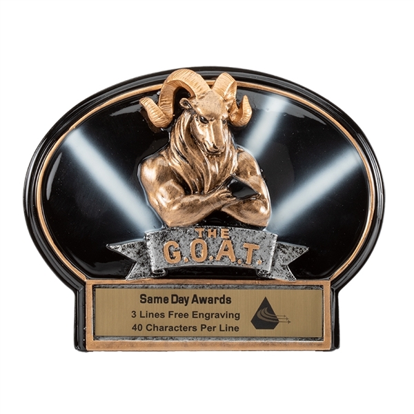 Burst Thru G.O.A.T. <BR> Wall Plaque or Stand Up Trophy<BR> 7 1/4" x 5"