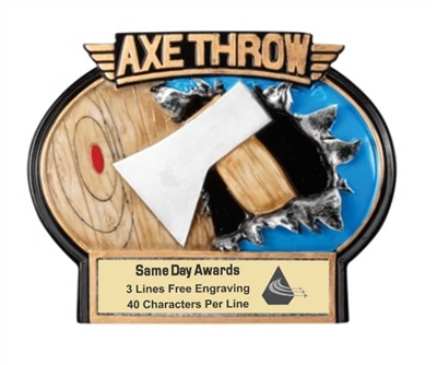 Burst Thru Axe Throwing<BR> Wall Plaque or Stand Up Trophy<BR> 7 1/4" x 5.5"