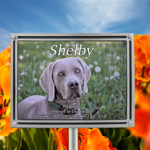 4" x 6" Pet Memorial <BR> Outdoor Plaque<BR> Silver Cast Aluminum <BR>With Stakes