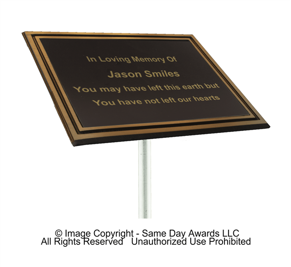 4" x 6" Outdoor Plaque<BR> Gold Double Border<BR> Cast Aluminum Plaques<BR>With Stake