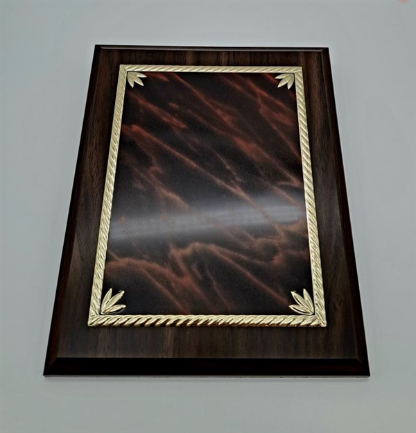 Cherry Finish Plaque<BR> Gold Ribbon Border<BR> Brown Mist Plate <BR>9x12