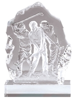 Sculpted 3 Golfers <BR> Crystal Trophy<BR> 7 Inches