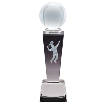 Collegiate Male Tennis<BR> Crystal Trophy<BR> 8.75 Inches