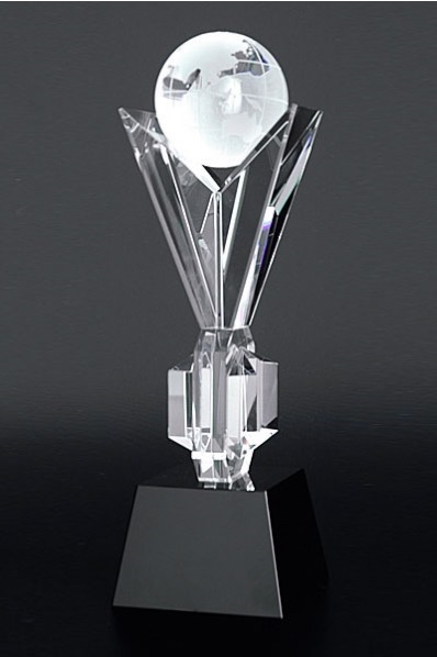 Ebony Globe <BR> Premium Crystal Trophy<BR> 13 Inches