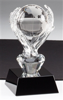 Ebony Globe & Hands<BR> Crystal Trophy<BR> 6 Inches