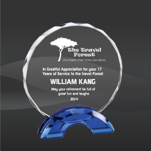 Premium Blue Circle<BR> Crystal Trophy<BR> 6.75" & 8.5 Inches