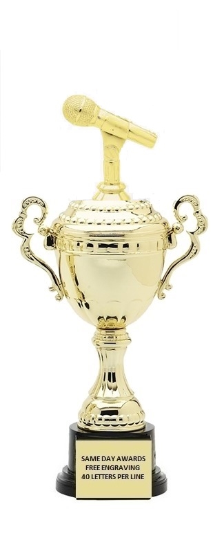 SPECIAL BUY<BR>Monaco Gold Cup<BR> Microphone Trophy<BR> 9.5-10.5 Inches