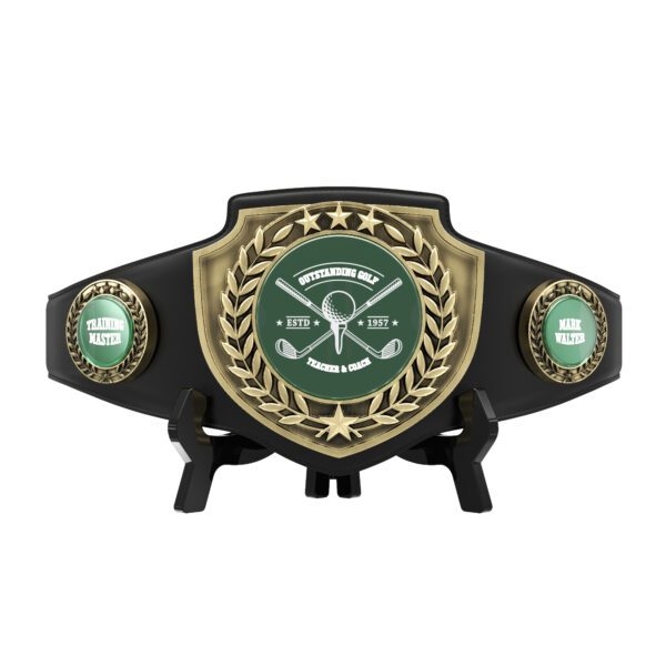 Antique Gold Shield<BR>Black Premium Championship Belts<BR> 52 Inches<BR>4 Pounds