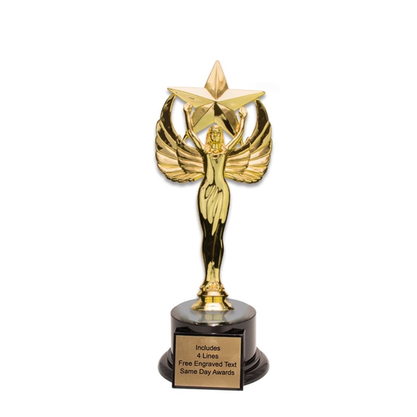 Female Victory with Star<BR> Gold Trophy<BR> 13.5 Inches<BR> Round Base