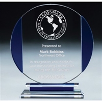 Premium Blue Round<BR> Glass Trophy<BR> 7.5 or 8.75 Inches