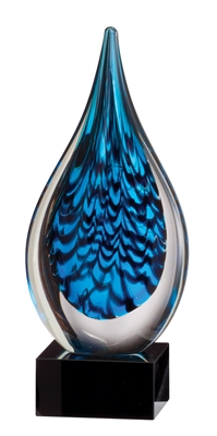 Blue Drop<BR> Art Glass Trophy<BR> 11 Inches